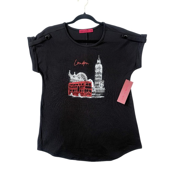 Black T-Shirt with Red Bus Graphic - Picture 1 of 4